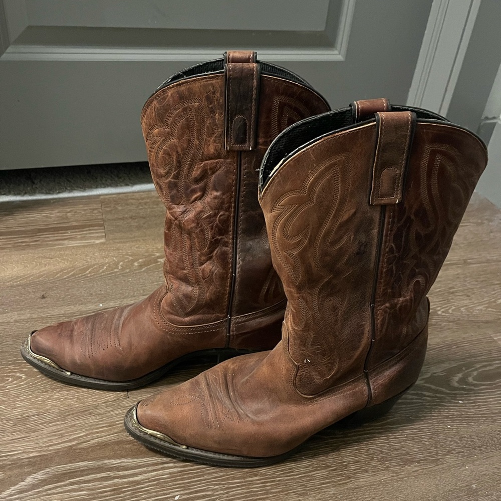 Gold Tip Brown Leather Cowboy Boots